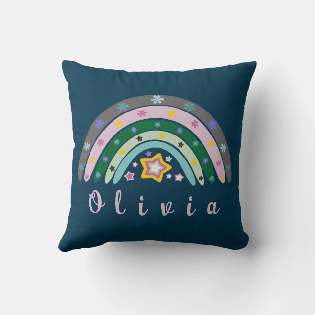 Boho Rainbow Trendy with Personalized Name Throw Pillow (Back)