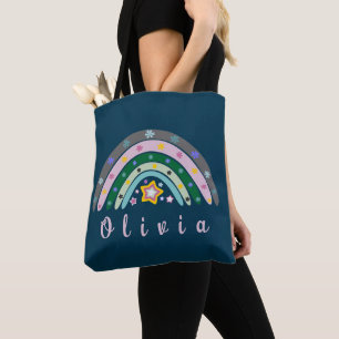Boho Rainbow Trendy with Personalized Name  Tote Bag