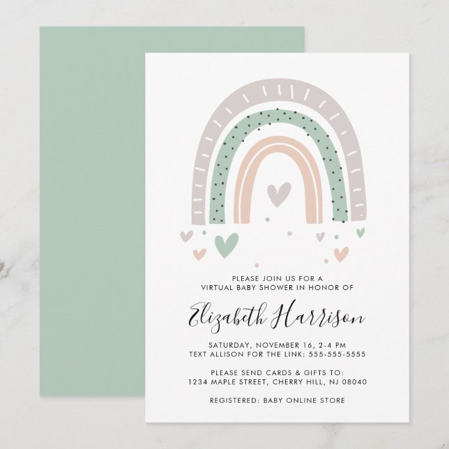 Boho Rainbow Virtual Baby Shower Invitation (Front/Back)