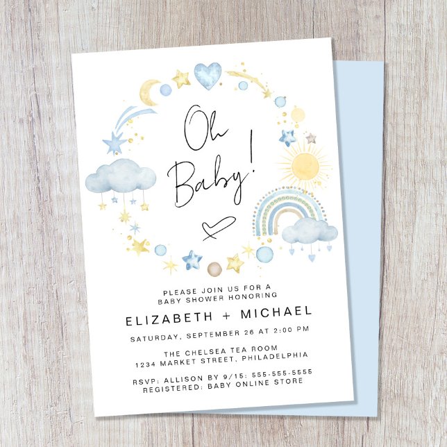 Boho Rainbow Watercolor Baby Boy Couples Shower Invitation (Creator Uploaded)