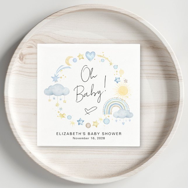 Boho Rainbow Watercolor Baby Boy Shower Napkin (Creator Uploaded)