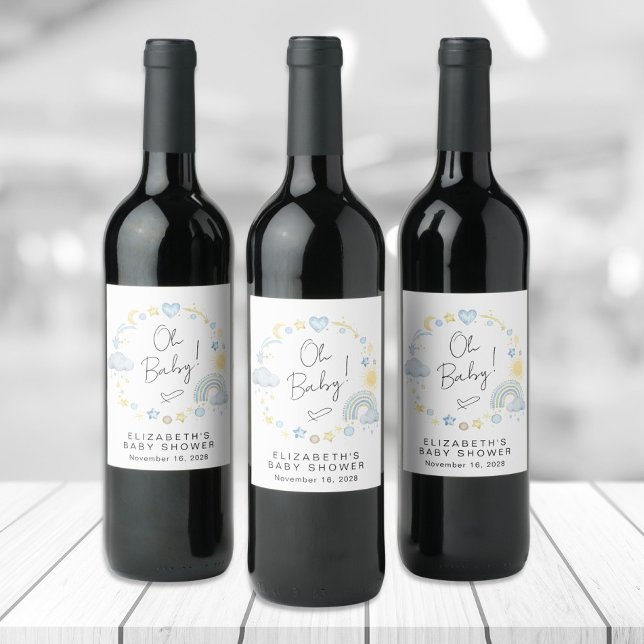Boho Rainbow Watercolor Baby Boy Shower Wine Label (Creator Uploaded)