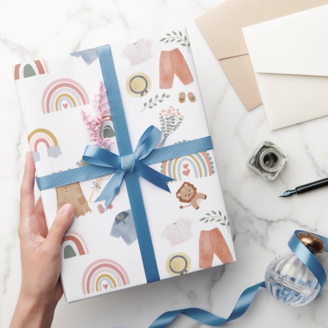 boho rainbow watercolor baby shower wrapping paper (Gifting)