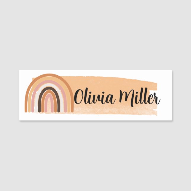 Boho Rainbow Watercolor Cute Custom Name Tag  (Front)