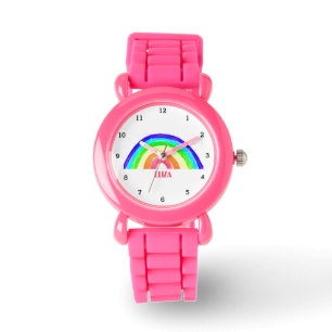 Boho Rainbow Watercolor Cute Girls Pink Kids Watch