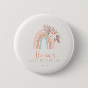 Boho Rainbow Watercolor First Birthday 2 Inch Round Button