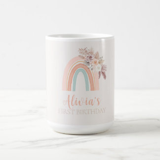 Boho Rainbow Watercolor First Birthday Coffee Mug