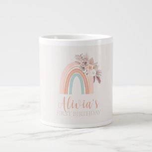 Boho Rainbow Watercolor First Birthday Large Coffee Mug