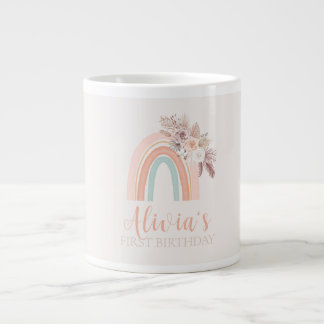 Boho Rainbow Watercolor First Birthday Large Coffee Mug