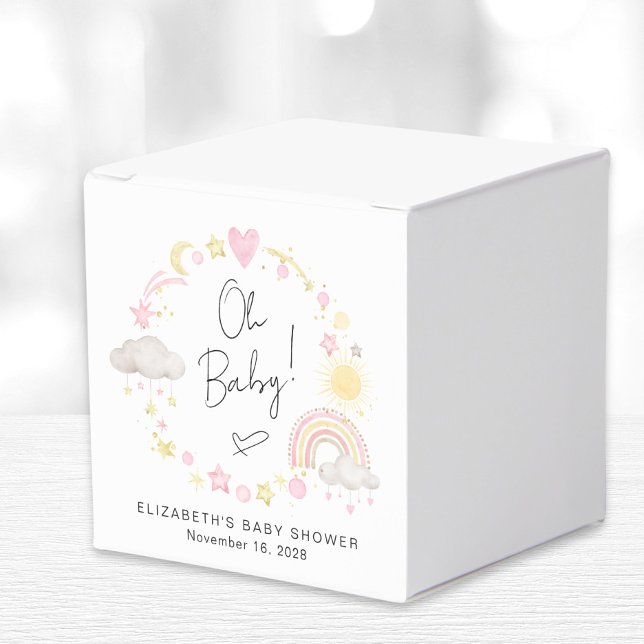 Boho Rainbow Watercolor Girl Baby Shower Favor Box (Creator Uploaded)