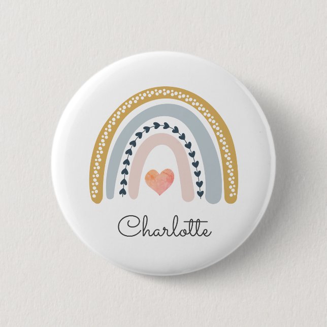 Boho Rainbow Watercolor Nursery  2 Inch Round Button (Front)