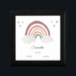 Boho Rainbow Watercolor Script Baby Shower Gift Box<br><div class="desc">Create your cute gift box with this pretty and adorable rainbow boho watercolor template design in tan,  yellow,  and blue,  featuring love hearts and clouds. 

Easily customize this cute box with your name by clicking the "Personalize" button above</div>