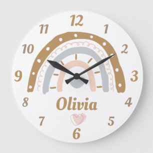 Boho rainbow whimsical personalized name large clock