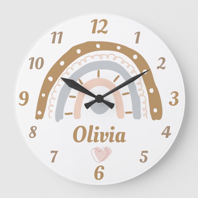 Boho rainbow whimsical personalized name large clock (Front)