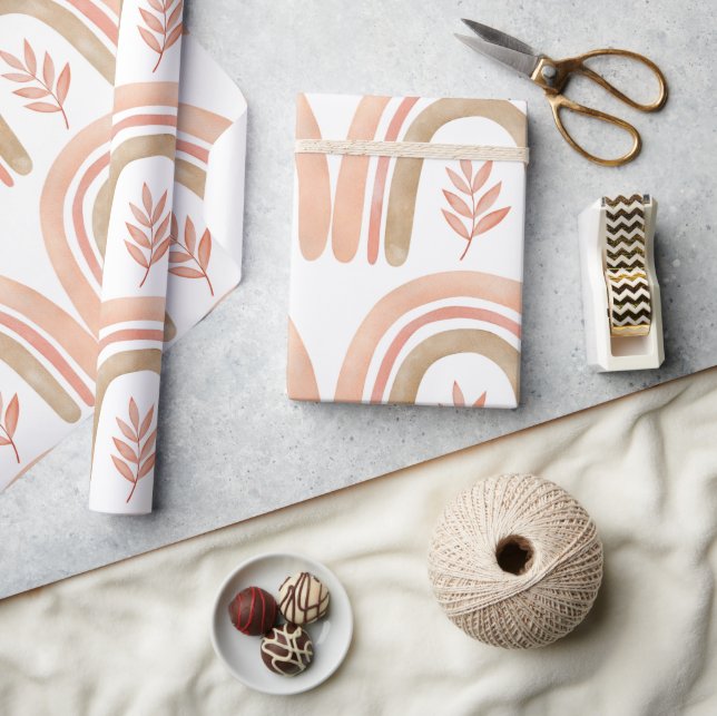 Boho Rainbow White, Pink and Green Girls Wrapping Paper (Crafts)