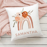 Boho Rainbow with Flowers | Neutral Colour Throw Pillow<br><div class="desc">This trendy and stylish pillow features a boho rainbow,  made up of various neutral tones and a bouquet of orange and peach coloured flowers. Add your name to personalize.</div>