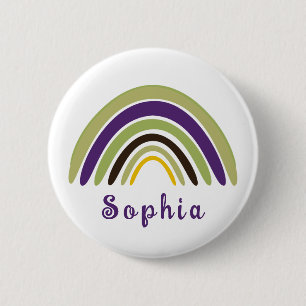 Boho Rainbow with Personalized Name in Green 2 Inch Round Button
