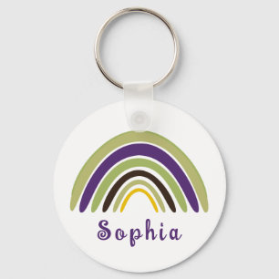 Boho Rainbow with Personalized Name in Green Keychain