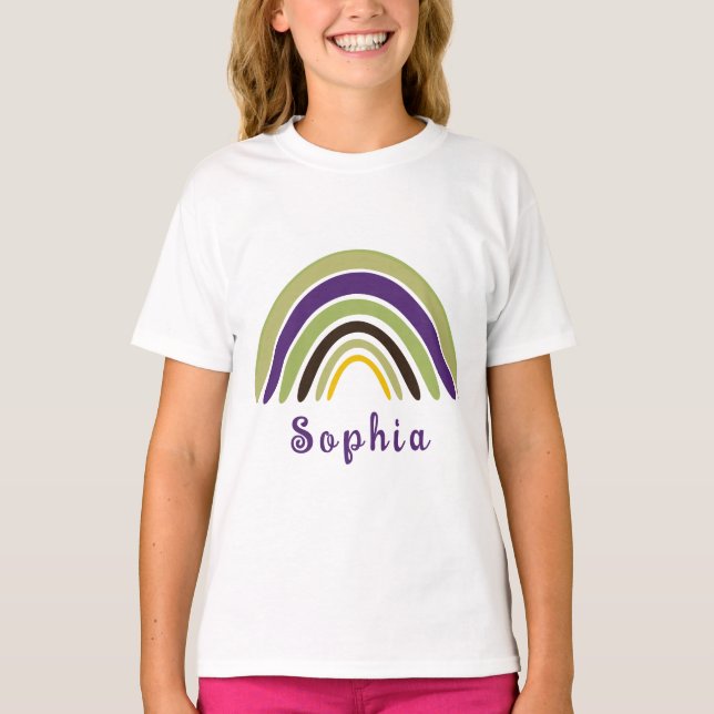 Boho Rainbow with Personalized Name in Green  T-Shirt (Front)