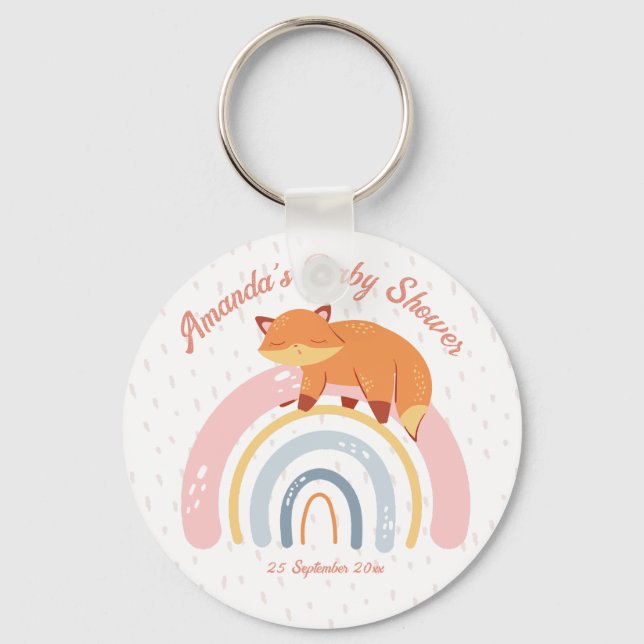 Boho rainbow with sleeping fox baby shower  keychain (Front)