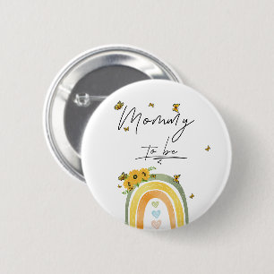 Boho Rainbow With Sunflowers Mommy-to-be Button