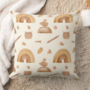 Boho Rainbow & Zen Stone Pattern Throw Pillow