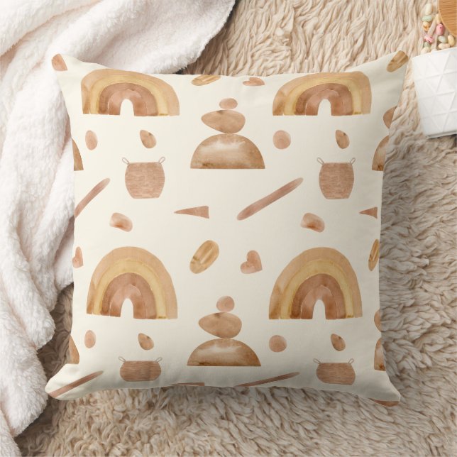Boho Rainbow & Zen Stone Pattern Throw Pillow (Blanket)