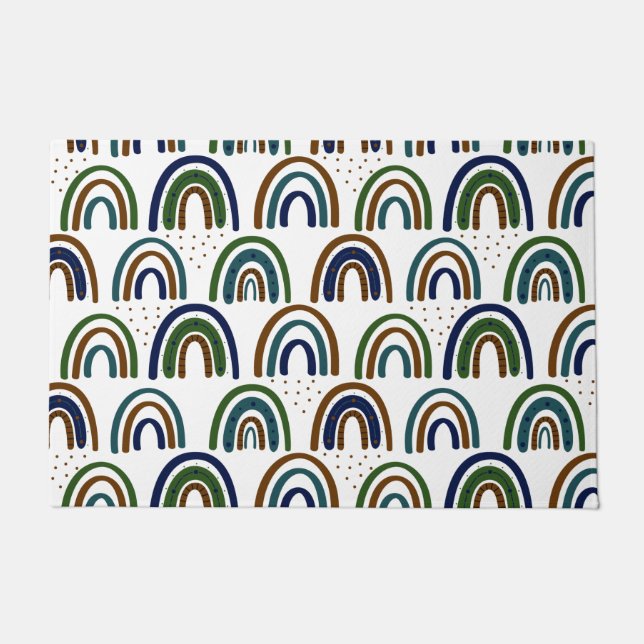 Boho Rainbows Blue Green and Brown  Doormat (Front)