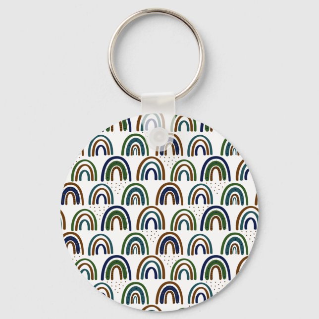 Boho Rainbows Blue Green and Brown  Keychain (Front)