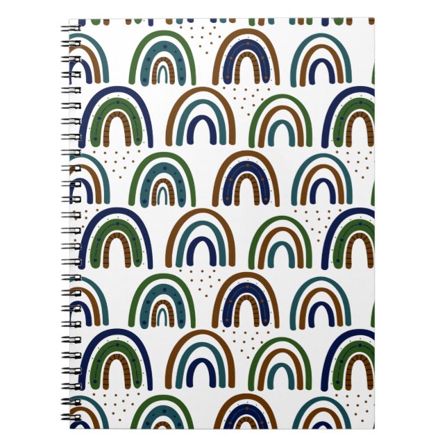Boho Rainbows Blue Green and Brown Notebook (Front)