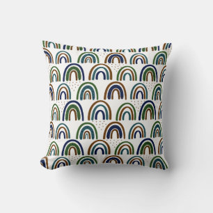 Boho Rainbows Blue Green and Brown Throw Pillow