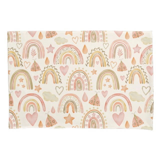 Boho Rainbows Earthy Warm Terracotta Tones Pillowcase (Front)