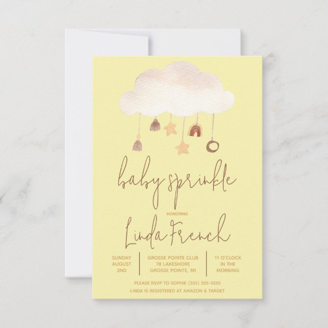 Boho Raincloud & Star Gender Neutral Baby Sprinkle Invitation (Front)