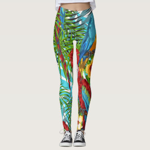 Boho rainforest with birds l Green and blue cute Leggings