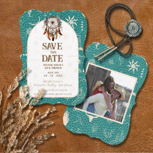 Boho Ranch Wedding Turquoise Photo Save the Date