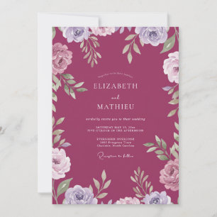 Boho Raspberry Ranunculus Painted Wedding Invitation