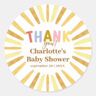 Boho Ray of Sunshine Baby Shower Thank You Classic Round Sticker