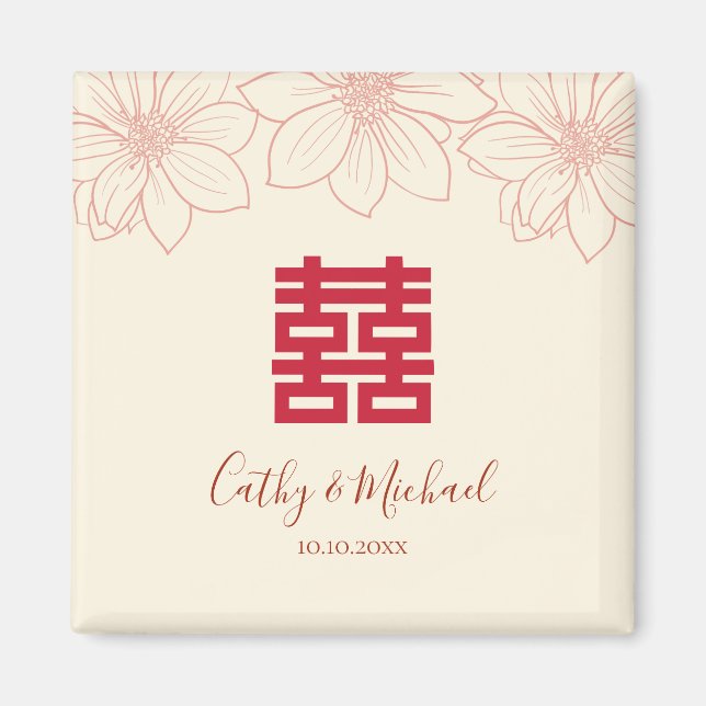 Boho red and beige floral Chinese wedding Magnet (Front)