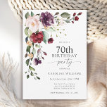 Boho Red and Purple Floral 70th Birthday Party Invitation<br><div class="desc">Celebrate a 70th birthday in beautiful boho style with this attractive watercolor floral birthday party invitation. It has a lovely floral corner bouquet in the stylish colour combination of burgundy red, blush pink, plum purple, and peach with leafy greenery scattered throughout. It makes a wonderful choice for celebrations from mid-summer,...</div>