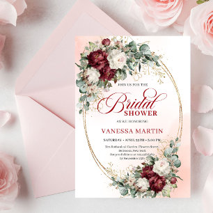 Boho Red and White Flowers Bridal Shower Invites