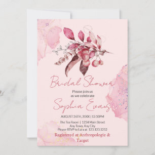 Boho Red Berries & Greenery Pink Bridal Shower Invitation