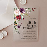 Boho Red Blush Pink and Purple 90th Birthday Acrylic Invitations<br><div class="desc">Celebrate a 90th birthday in beautiful boho style with this unique acrylic watercolor floral birthday party invitation. It has a lovely floral corner bouquet in the stylish colour combination of burgundy red, blush pink, plum purple, and peach with sumptuous greenery scattered throughout. It makes a wonderful choice for celebrations from...</div>