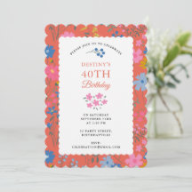 Boho Red Floral Wildflowers 40th 50th Birthday