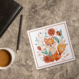Boho Red Fox with Flowers and Leaves  Tile
