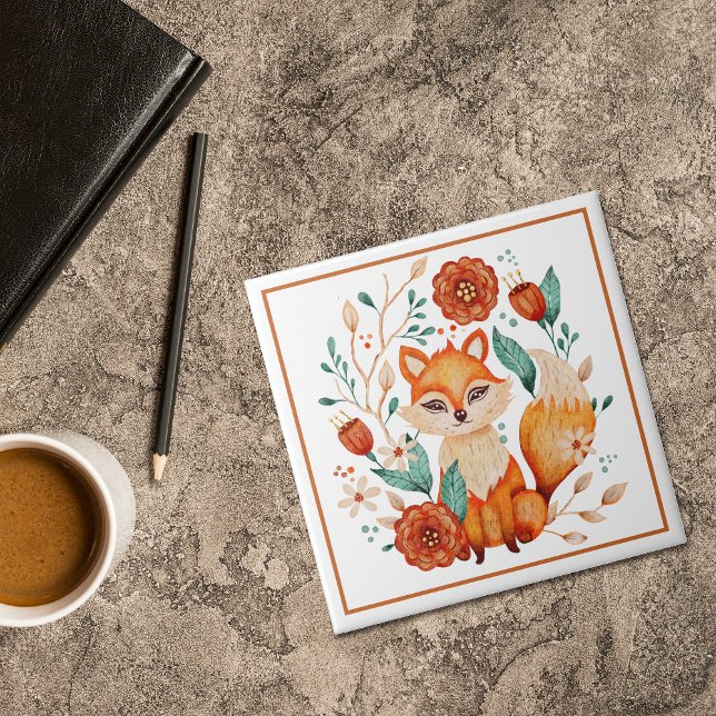 Boho Red Fox with Flowers and Leaves  Tile (Creator Uploaded)
