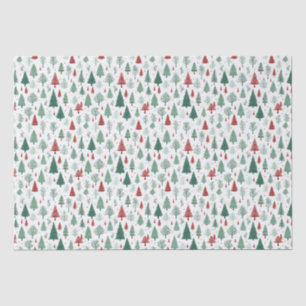 Boho Red Green Christmas Trees Holiday Tissue Paper