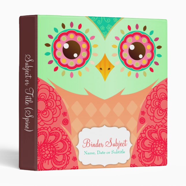 Boho Red & Green Owl Binder (Front/Spine)