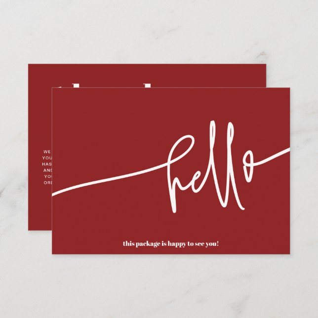 Boho Red Hello Thank You Order Small Business Enclosure Card (Front/Back)