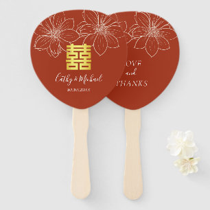 Boho red modern floral Chinese wedding Hand Fan