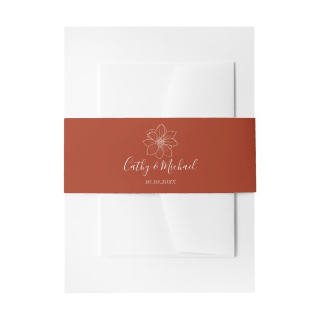 Boho red modern floral Chinese wedding Invitation Belly Band (Front Example)